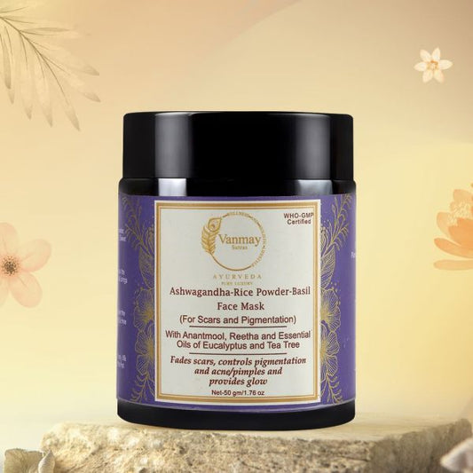 ASHWAGANDHA-RICE POWDER-BASIL - FACE MASK - FOR SCARS & PIGMENTATION