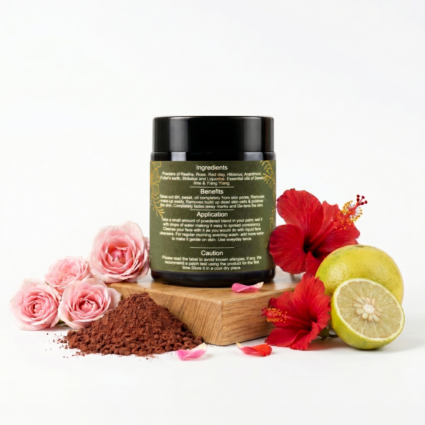 Red Clay, Rose & Hibiscus to remove dead skin & tan, to rejuvenate & nourish