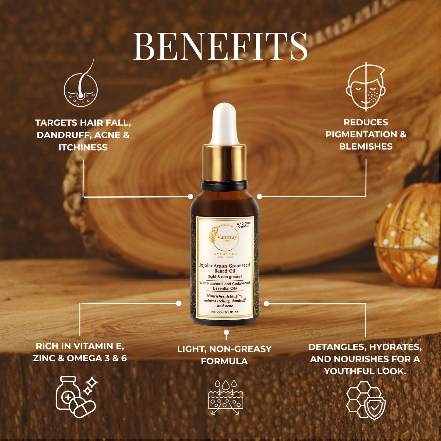 Best Ayurvedic Beard Growth Oil with Jojoba, Argan & Grapeseed to fight itch & dandruff