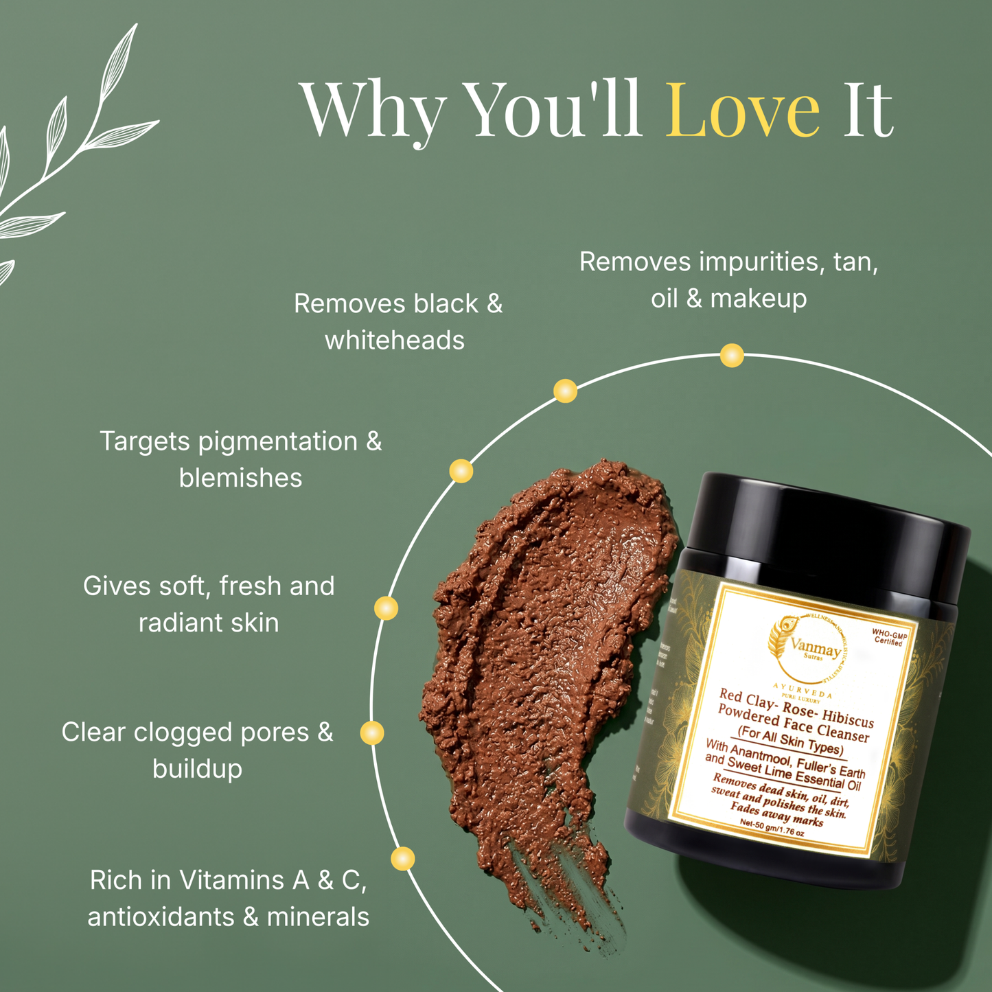 Red Clay, Rose & Hibiscus to remove dead skin & tan, to rejuvenate & nourish