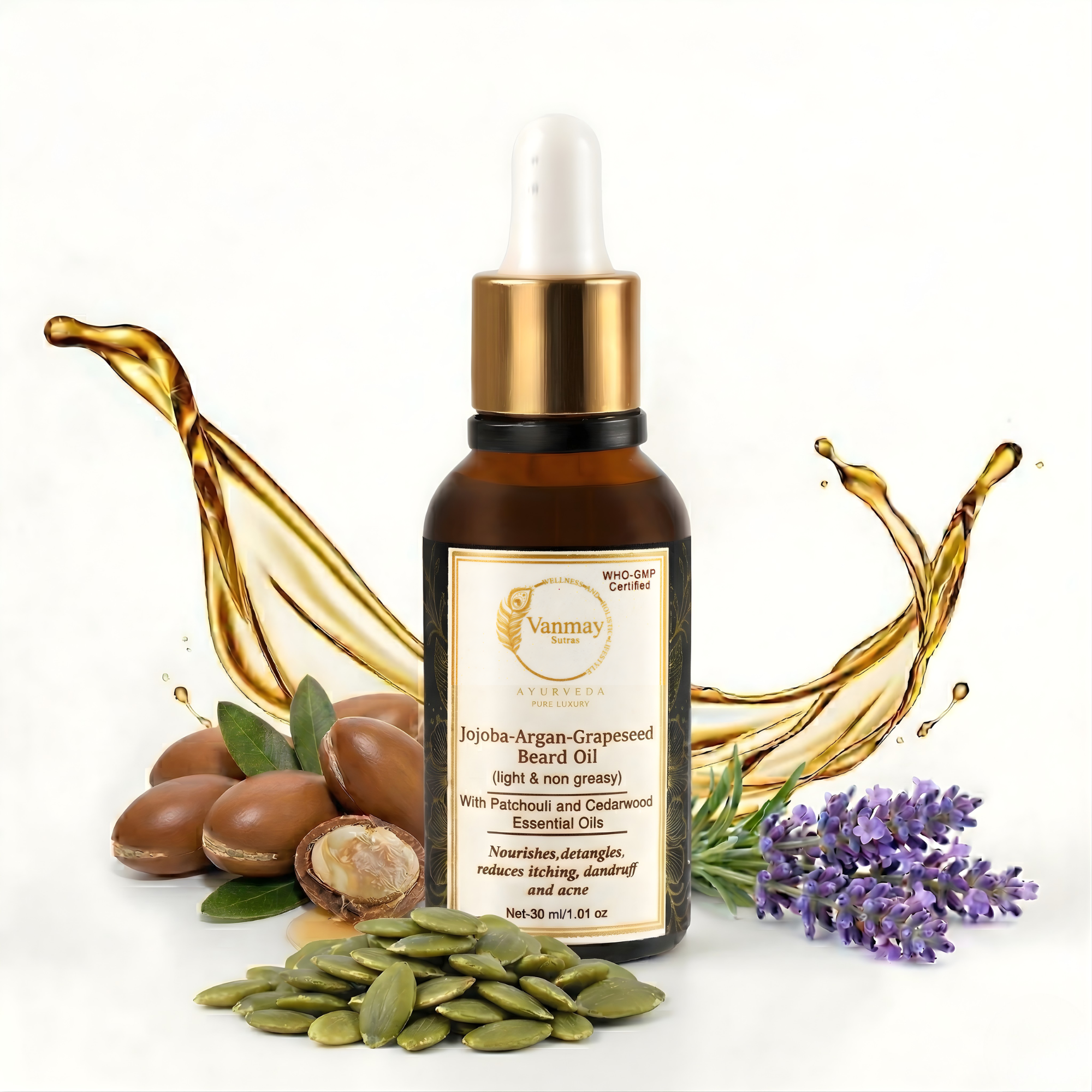 Image of Best Ayurvedic Beard Growth Oil with Jojoba, Argan & Grapeseed to fight itch & dandruff