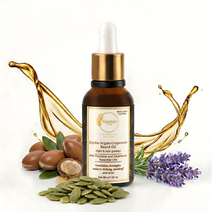 Best Ayurvedic Beard Growth Oil with Jojoba, Argan & Grapeseed to fight itch & dandruff