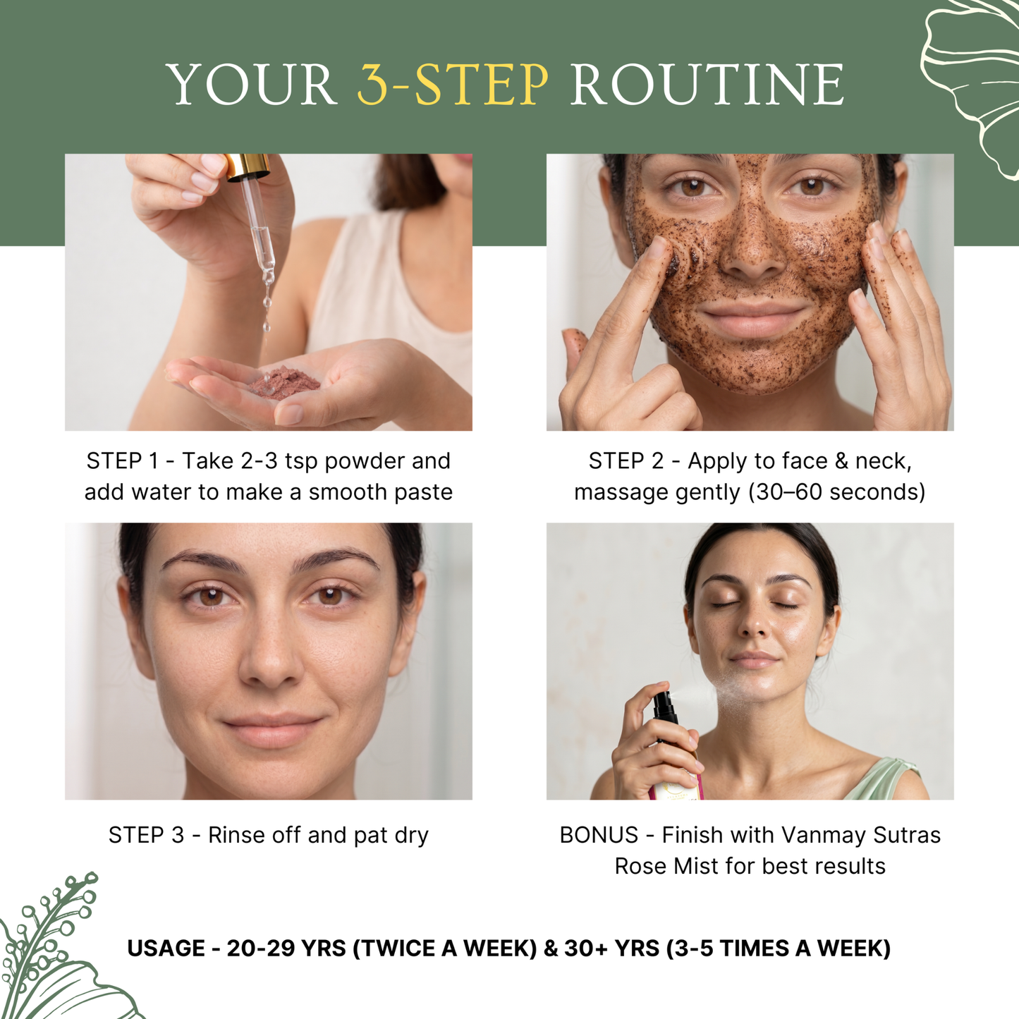 Red Clay, Rose & Hibiscus to remove dead skin & tan, to rejuvenate & nourish
