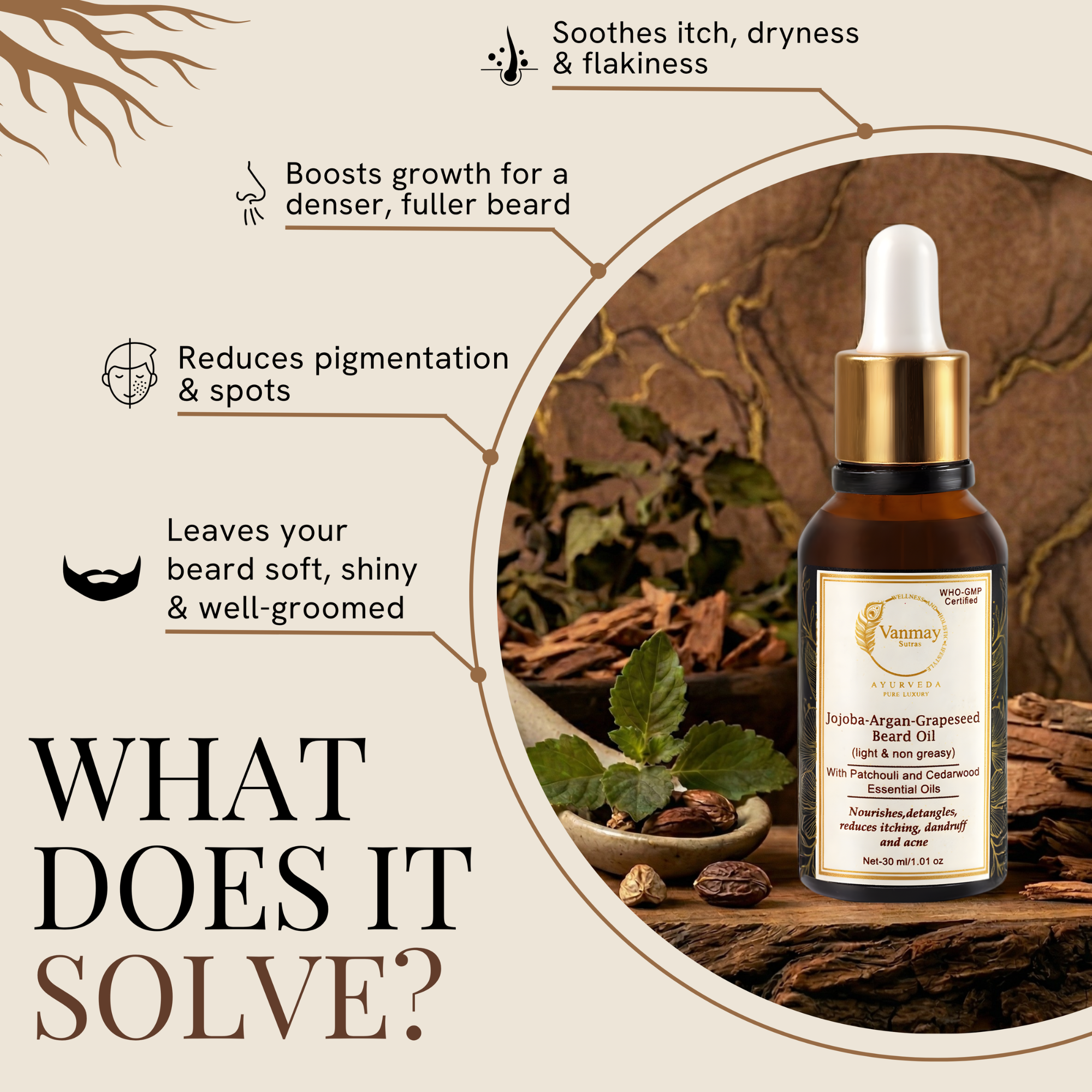 Image of Best Ayurvedic Beard Growth Oil with Jojoba, Argan & Grapeseed to fight itch & dandruff