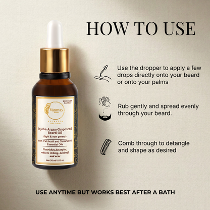 Best Ayurvedic Beard Growth Oil with Jojoba, Argan & Grapeseed to fight itch & dandruff