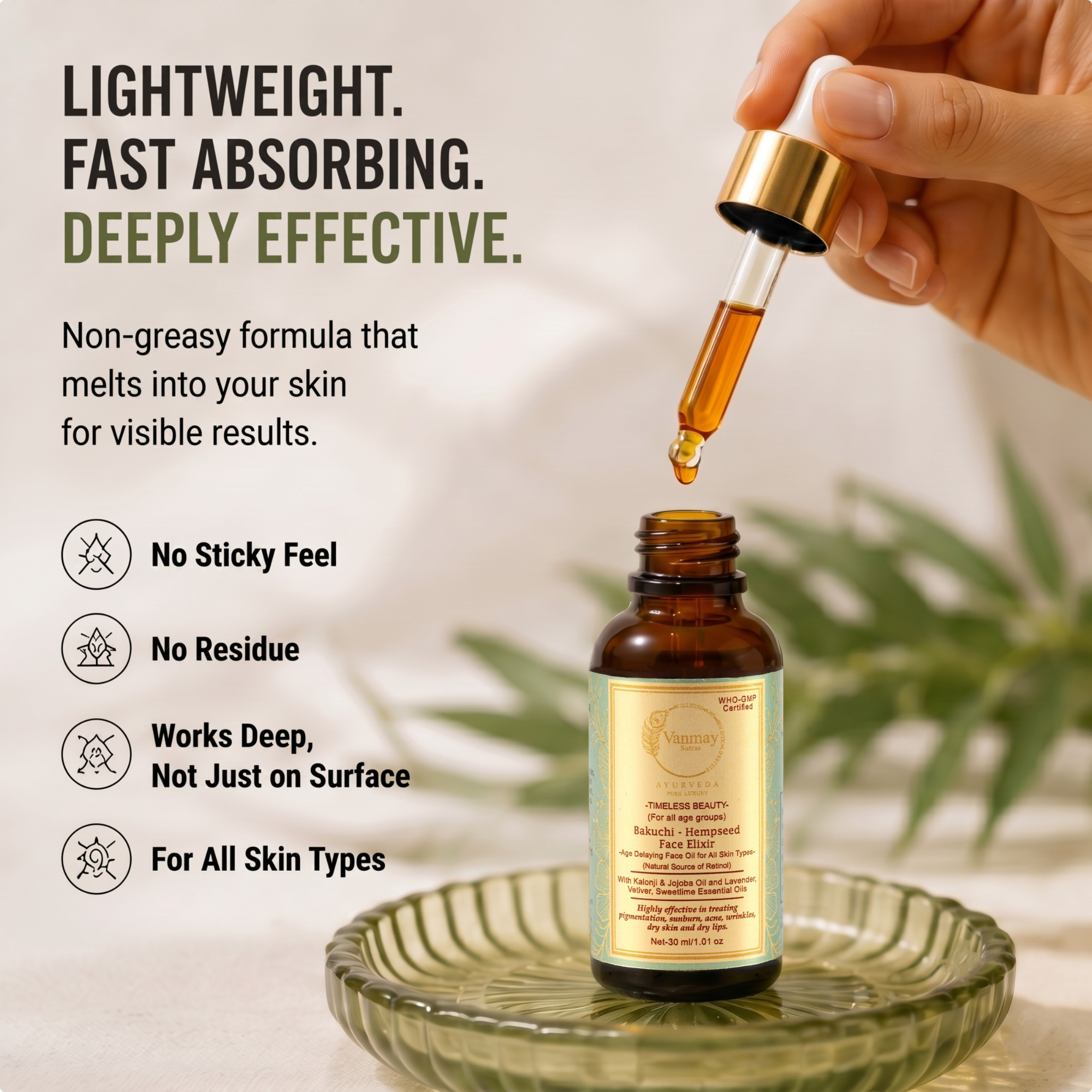 Image of Restorative Bakuchi Hempseed Face Elixir for pigmentation, acne & radiance for all skin types
