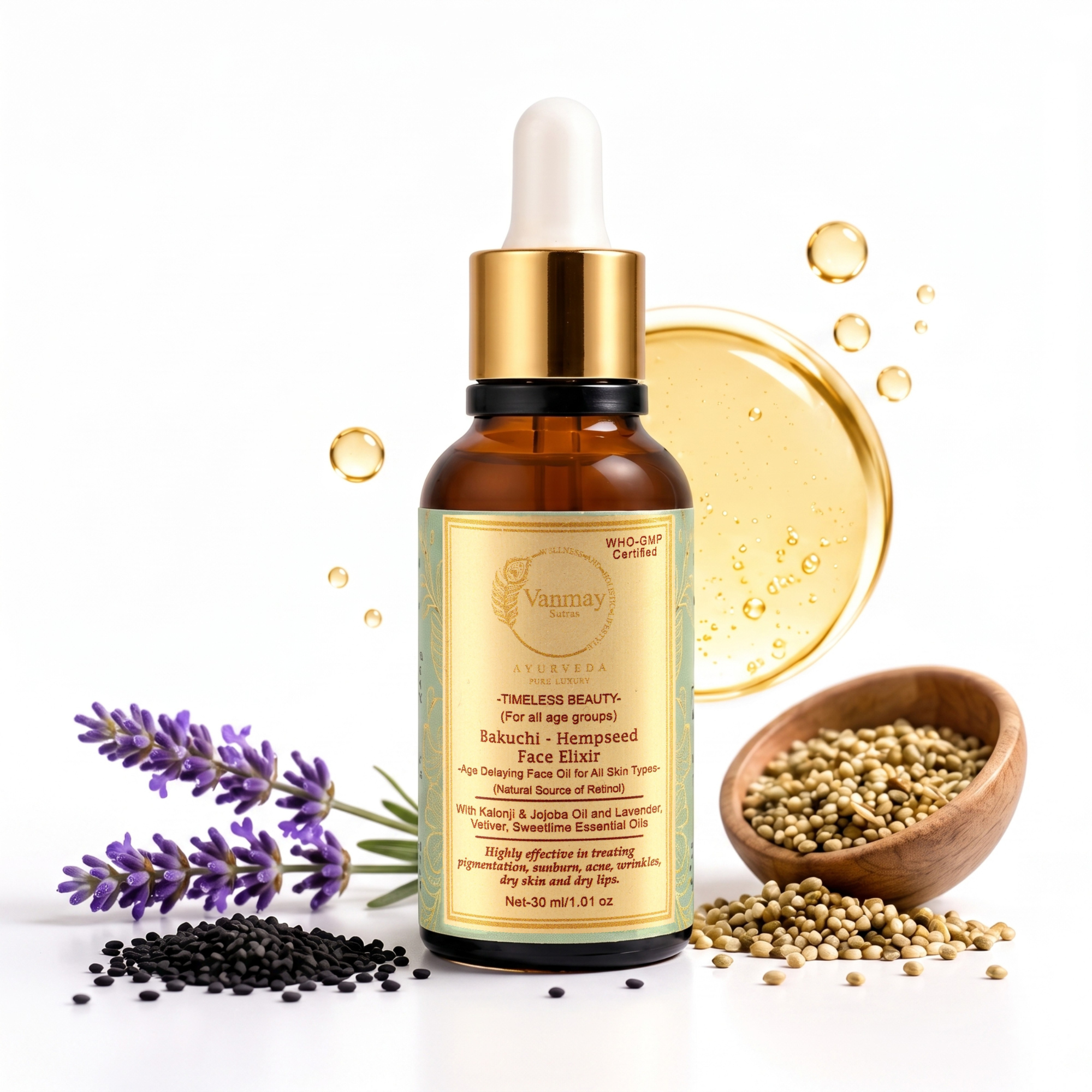 Image of Restorative Bakuchi Hempseed Face Elixir for pigmentation, acne & radiance for all skin types