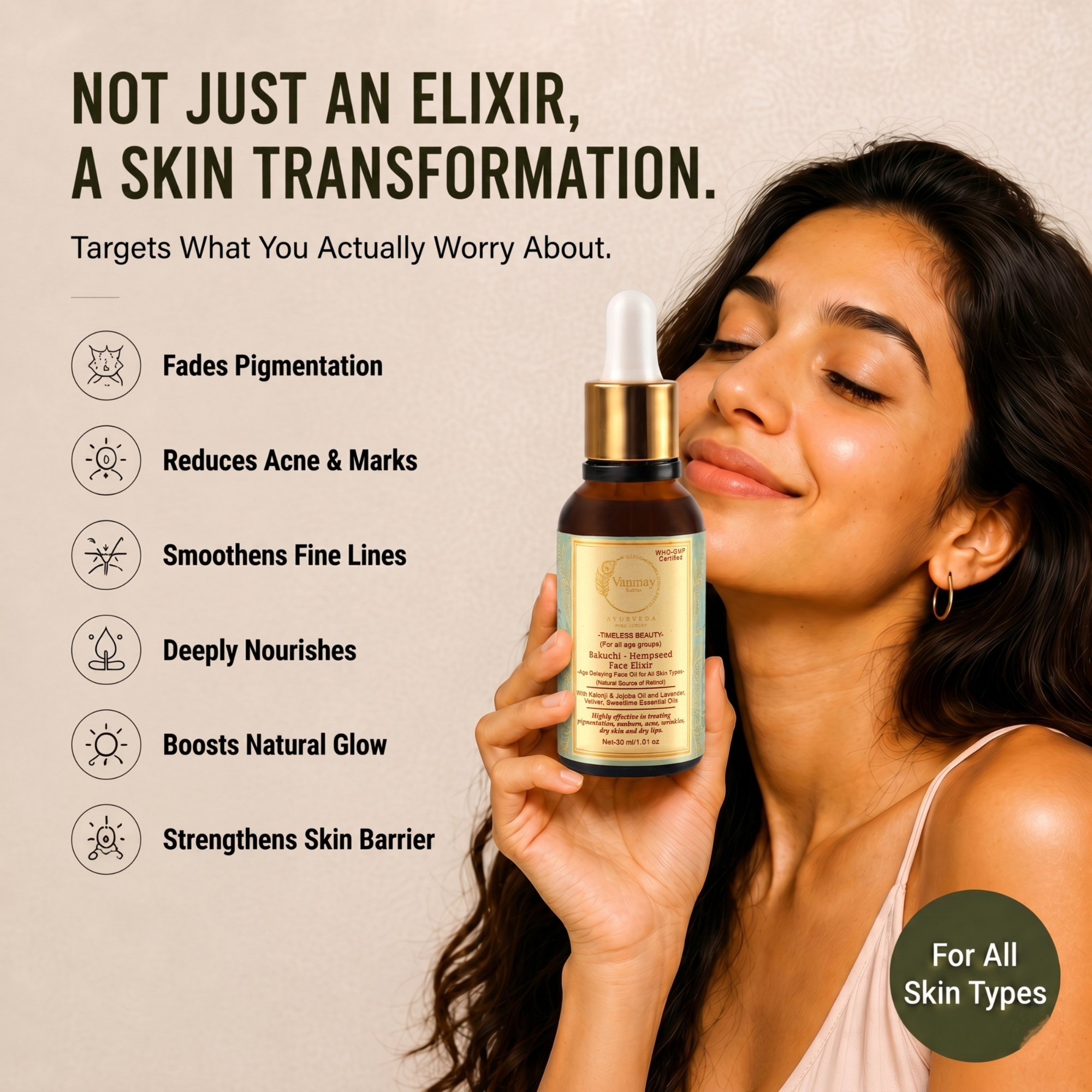 Image of Restorative Bakuchi Hempseed Face Elixir for pigmentation, acne & radiance for all skin types