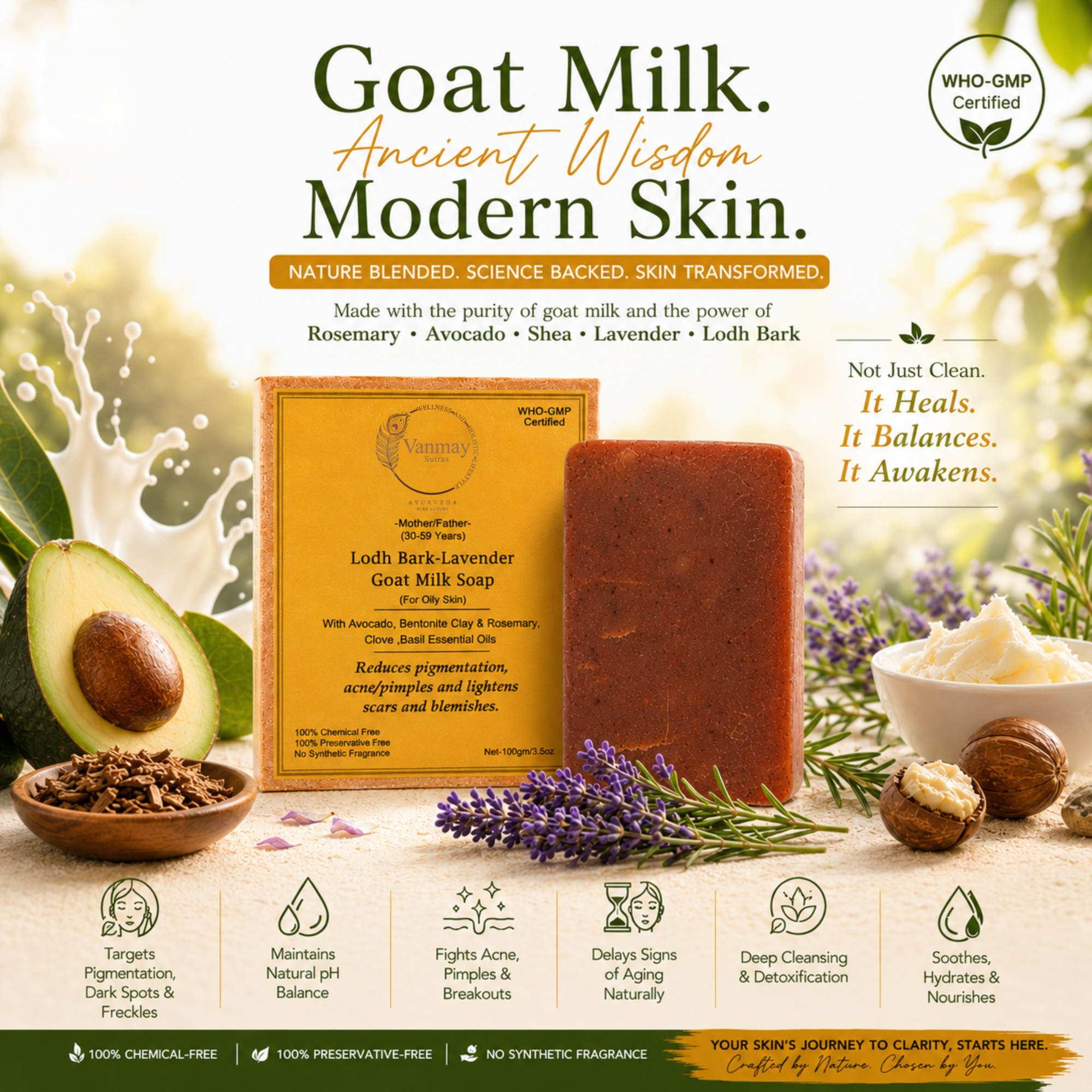 Image of Goat Milk Soap with Lodh Bark & Lavender for Soft, clear & pimple free skin
