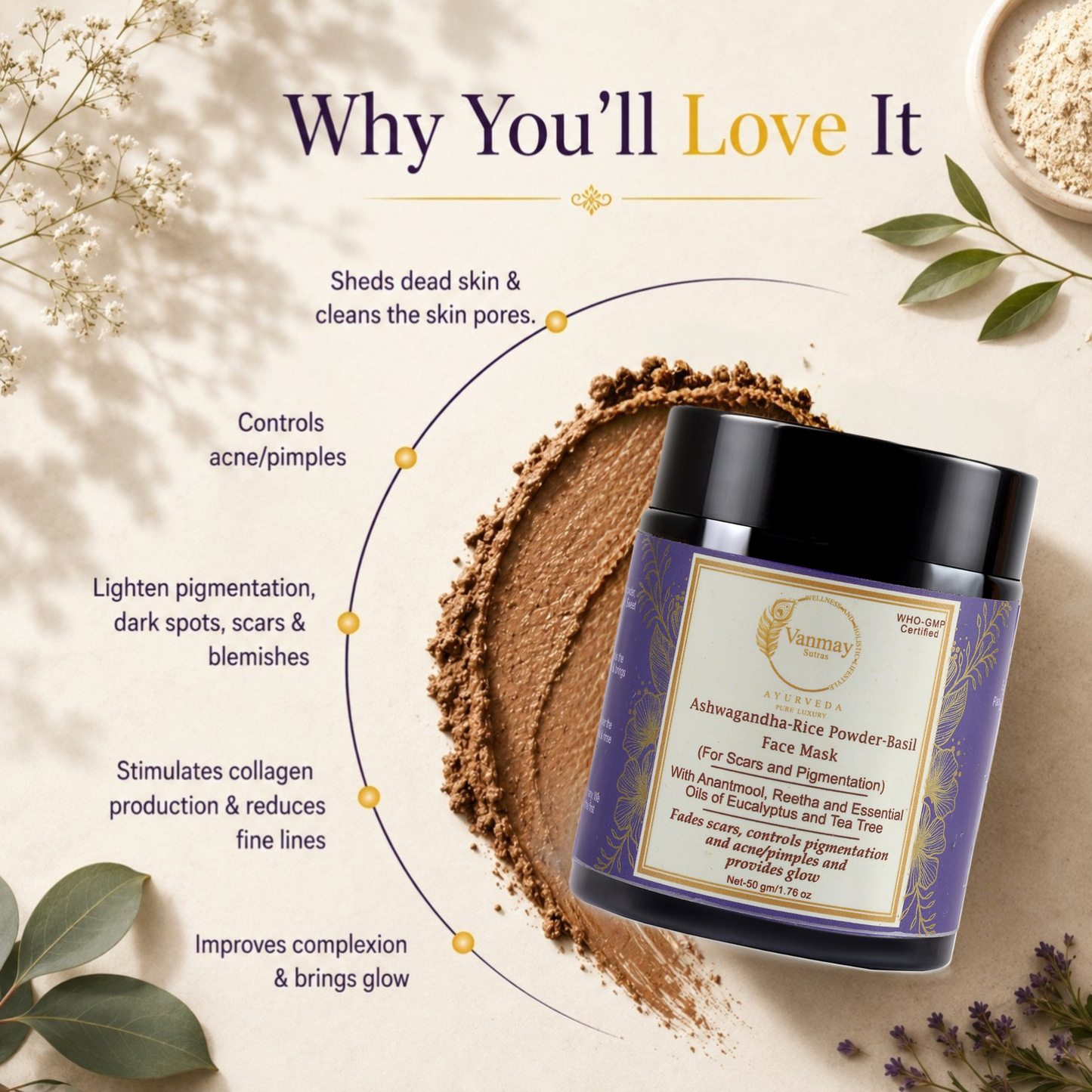 Ashwagandha, Rice Powder & Basil Face Mask - For scars & pigmentation