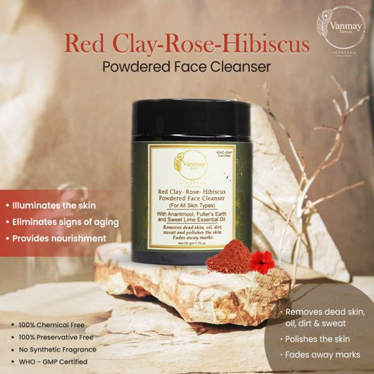 Red Clay-Rose-Hibiscus - POWDERED FACE CLEANSER - FOR ALL SKIN TYPES