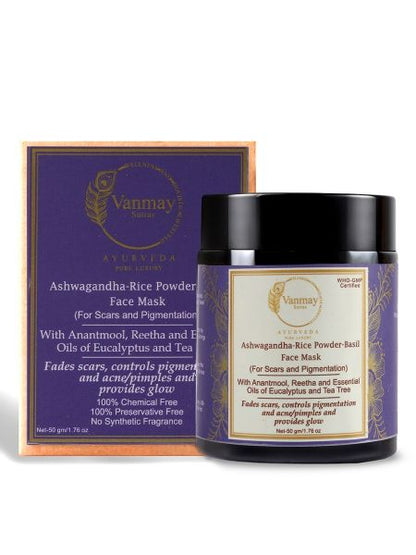 ASHWAGANDHA-RICE POWDER-BASIL - FACE MASK - FOR SCARS & PIGMENTATION