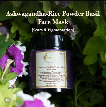 ASHWAGANDHA-RICE POWDER-BASIL - FACE MASK - FOR SCARS & PIGMENTATION